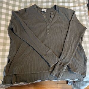 Aerie Green Waffle Knit Henley Shirt